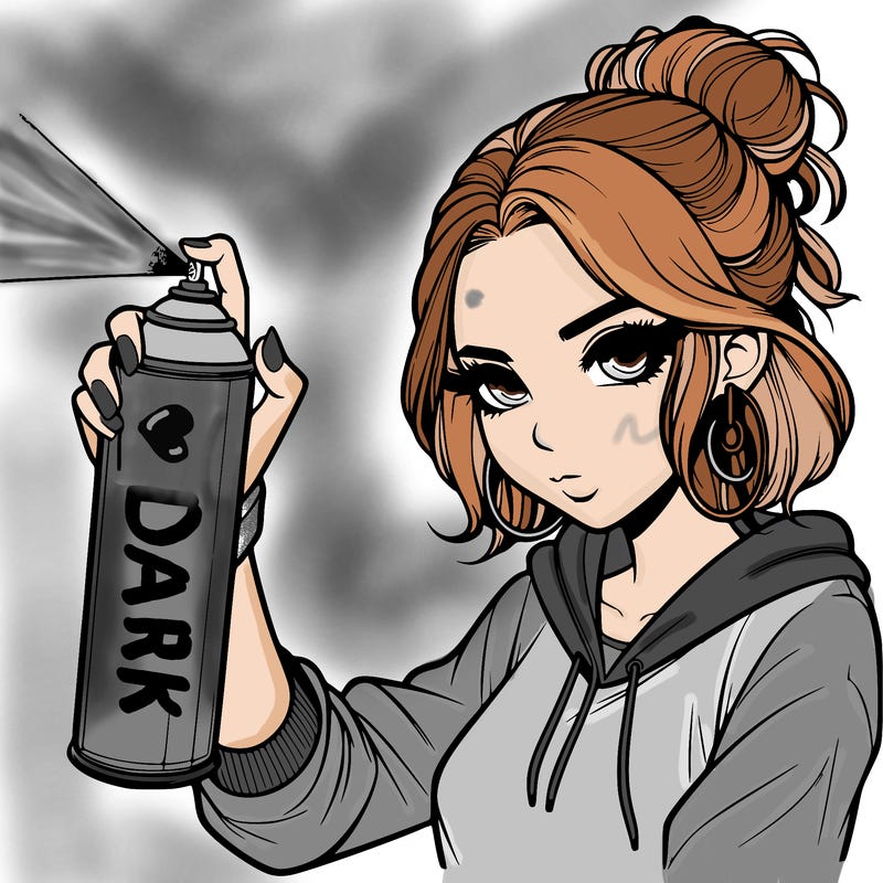 a realistic girl spray painting