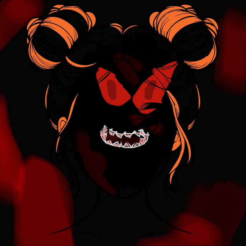 realistic girl with two buns on top of her head