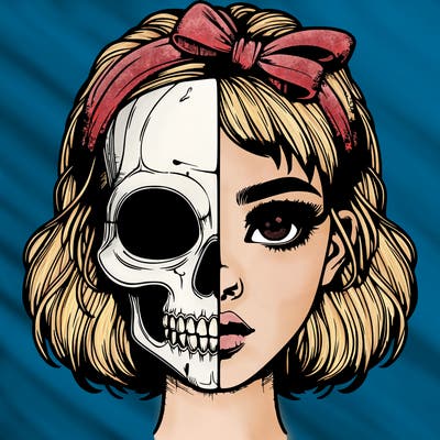 realistic girl with half skull mask