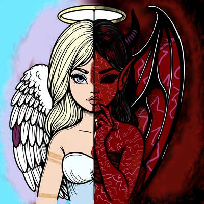 realistic angel half demon