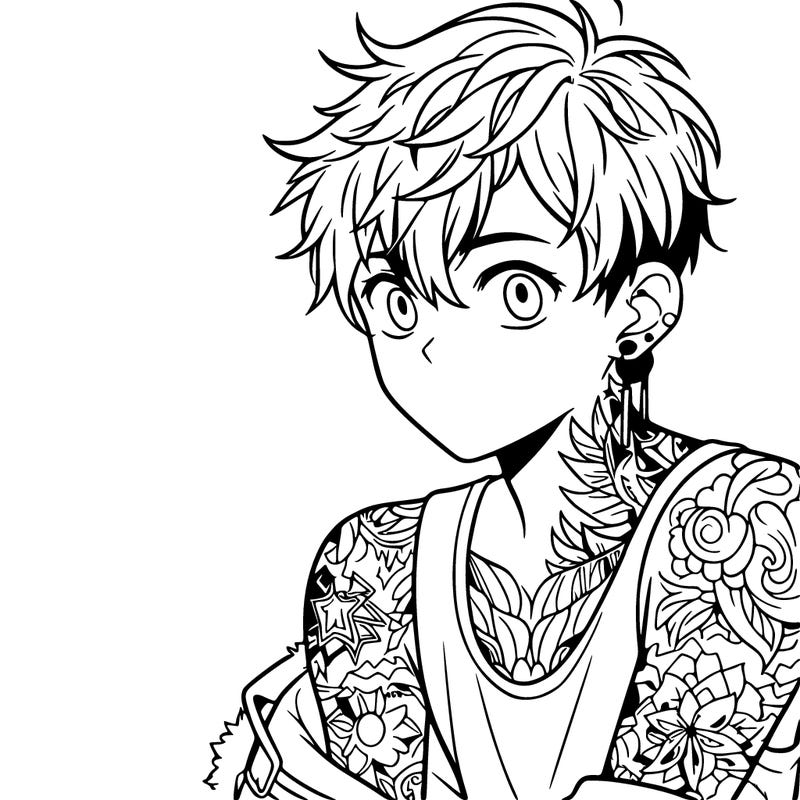 a boy with tattoos from anime