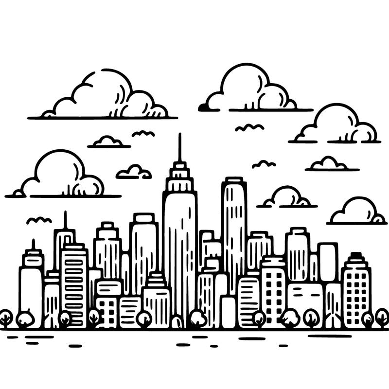 city skyline with a clear blue sky