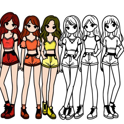 a group of girls wearing crop tops and shorts