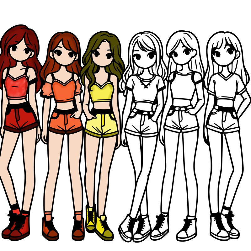 a group of girls wearing crop tops and shorts
