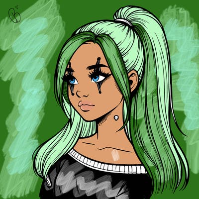 realistic girl with a high ponytail