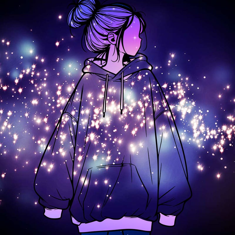 realistic girl with a oversized sweatshirt on and a bun