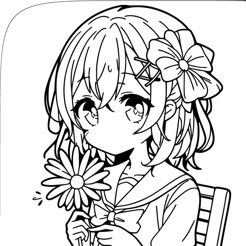 an anime girl with a flower