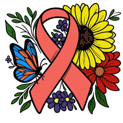 cancer awareness symbol with flowers and butterflies