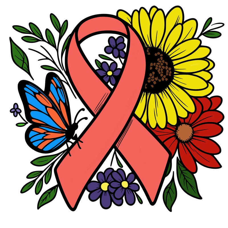 cancer awareness symbol with flowers and butterflies