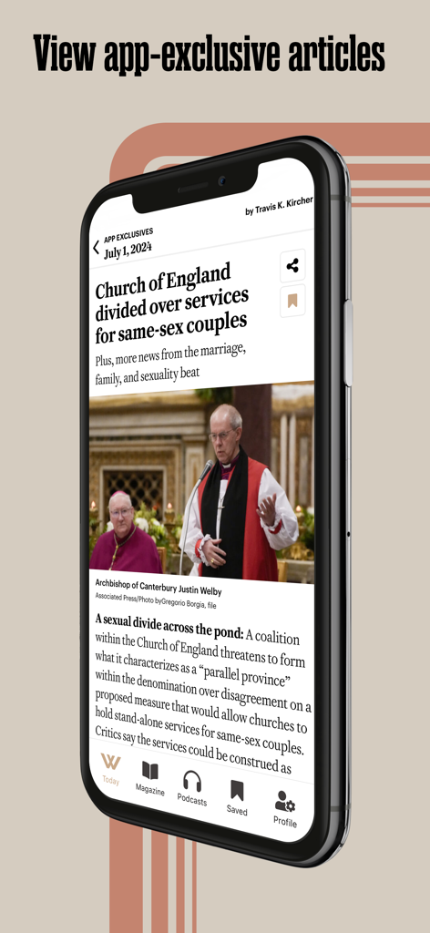 WORLD News Group - iPhone screen displaying an app exclusive news article from WORLD News Group.