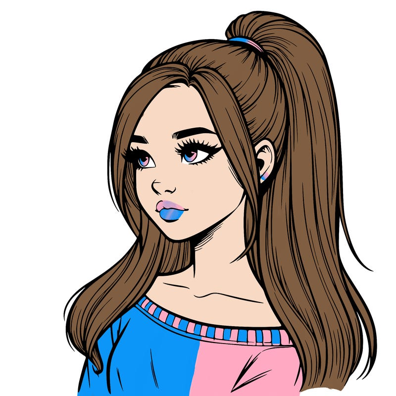 realistic girl with a high ponytail