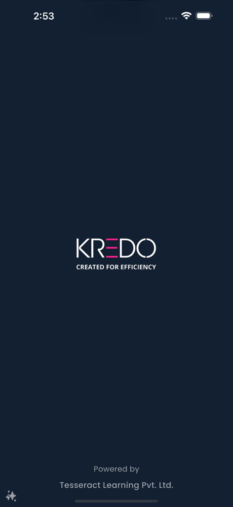 KREDO mobile education app splash screen with the logo and the tagline Created for Efficiency