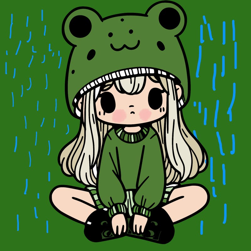 a girl wearing a frog hat and some frog socks