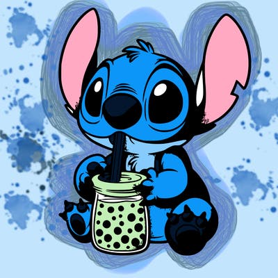 stitch drinking boba tea