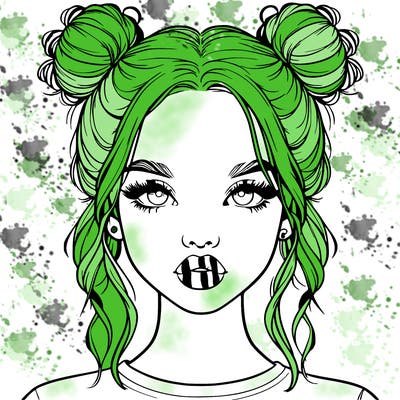 realistic girl with two buns in hair and lips