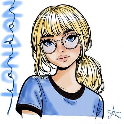 realistic girl with freckles and clear glasses