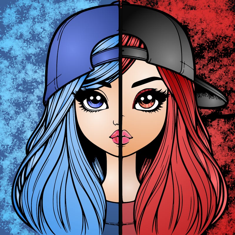 realistic girl with cap split