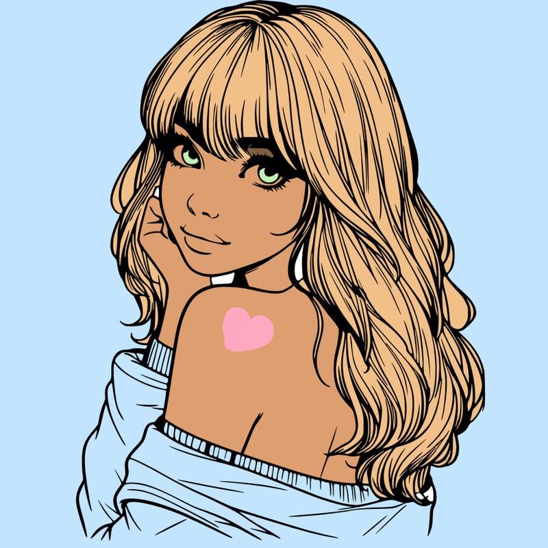 realistic girl with bangs looking over her shoulder