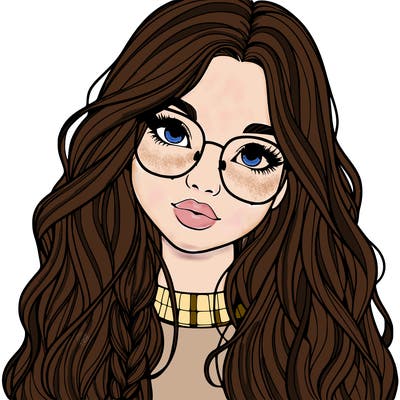 girl with long hair and freckles and glasses realistic