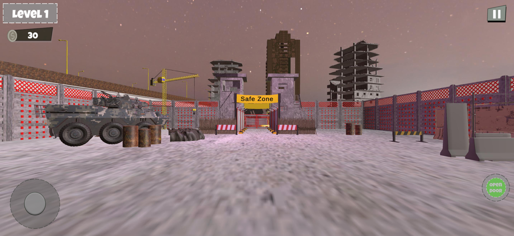 Safe Zone The Check Point Game - Security checkpoint gate with an armored vehicle in a post apocalyptic setting