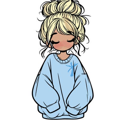 girl with baggy sweatshirt and messy bun