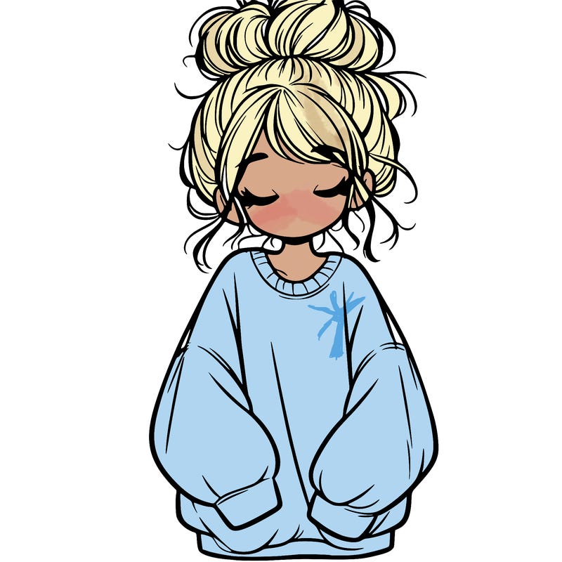 girl with baggy sweatshirt and messy bun