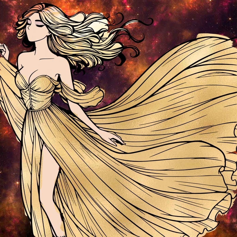 realistic woman in dress flowing the the wind