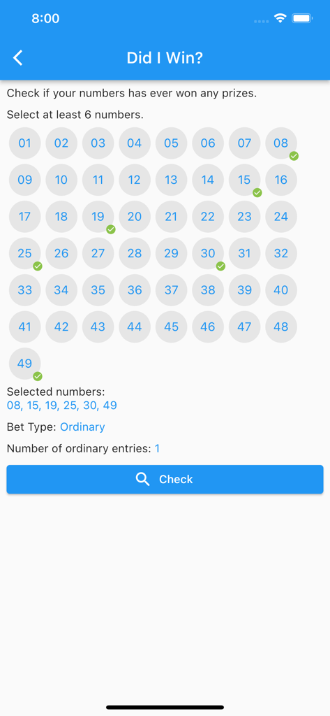 SG Toto Forecast - A feature to check if selected lottery numbers have won in the SG Toto Forecast app