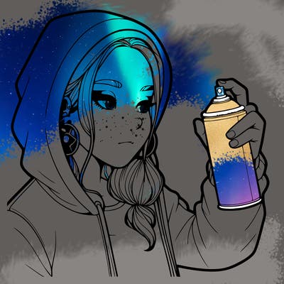a realistic girl, spray painting