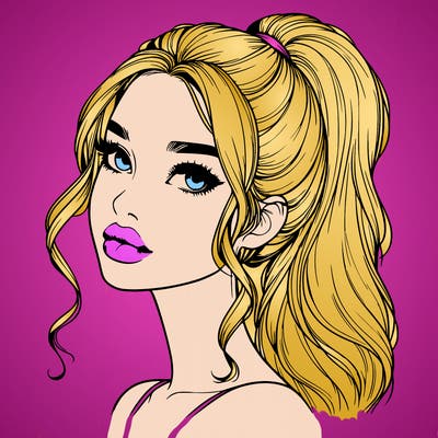 realistic girl with a ponytail on her hair and lips