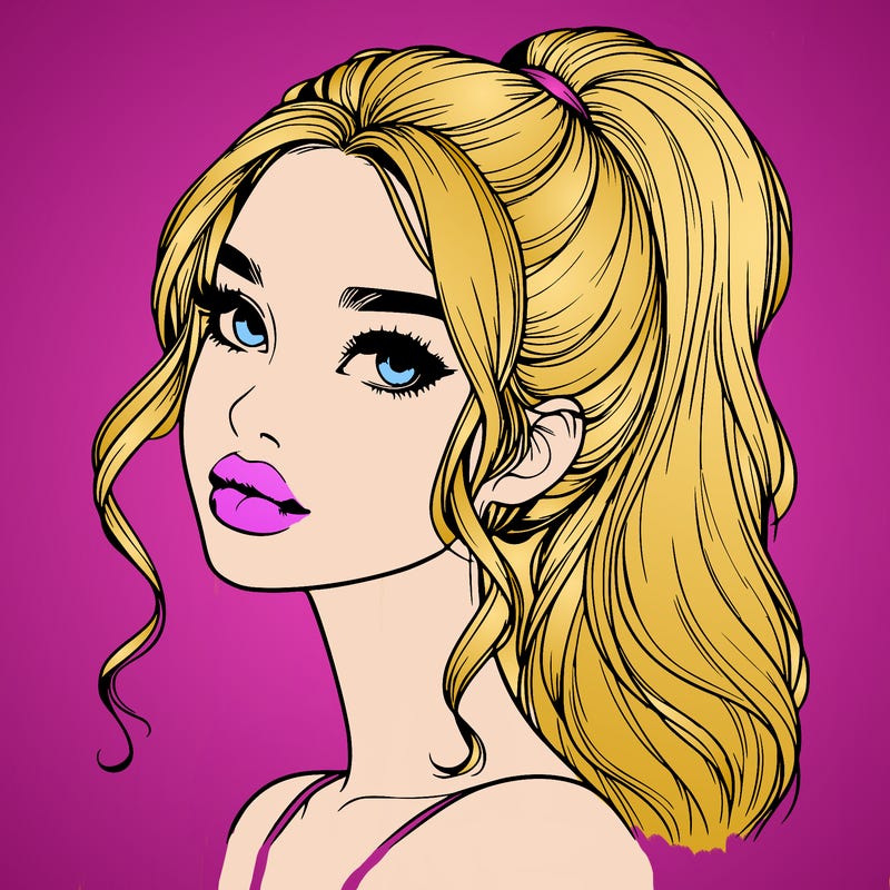 realistic girl with a ponytail on her hair and lips