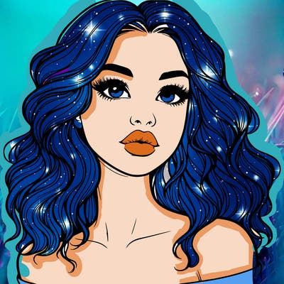 realistic girl with wavy hair and lips