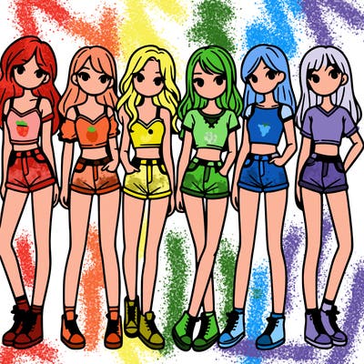 a group of girls wearing crop tops and shorts