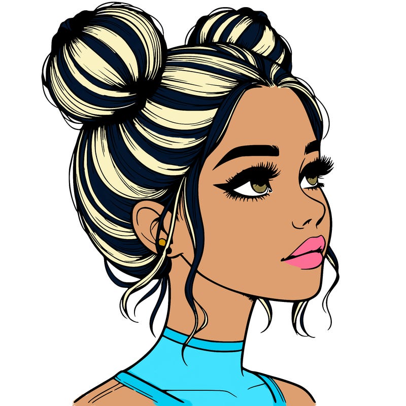 realistic girl with buns on the top of her head