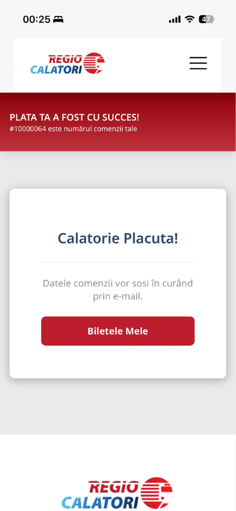 Regio Călători - Regio Calatori train ticket payment confirmation screen