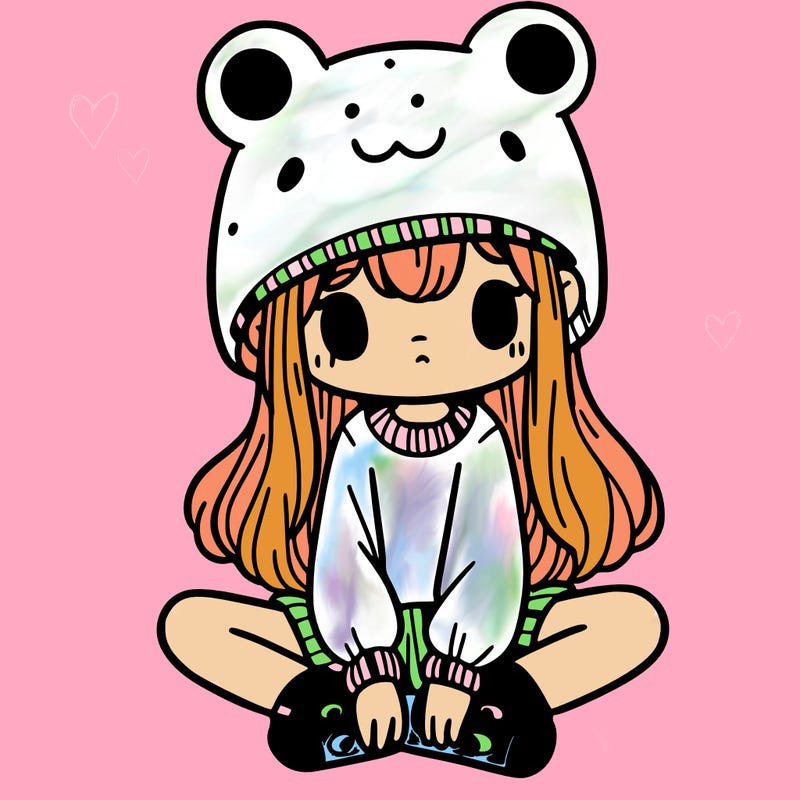 a girl wearing a frog hat and some frog socks