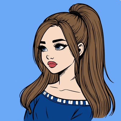 realistic girl with a high ponytail