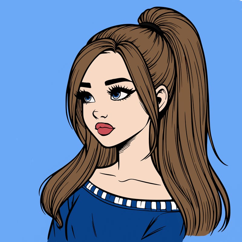 realistic girl with a high ponytail