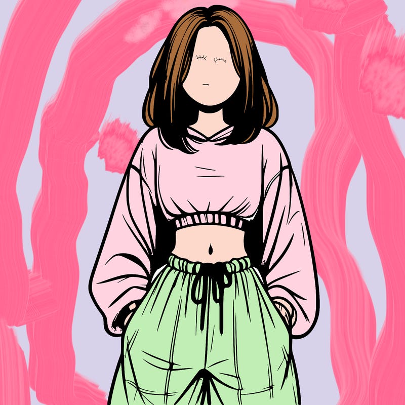 realistic girl faceless with baggy pants and a crop top