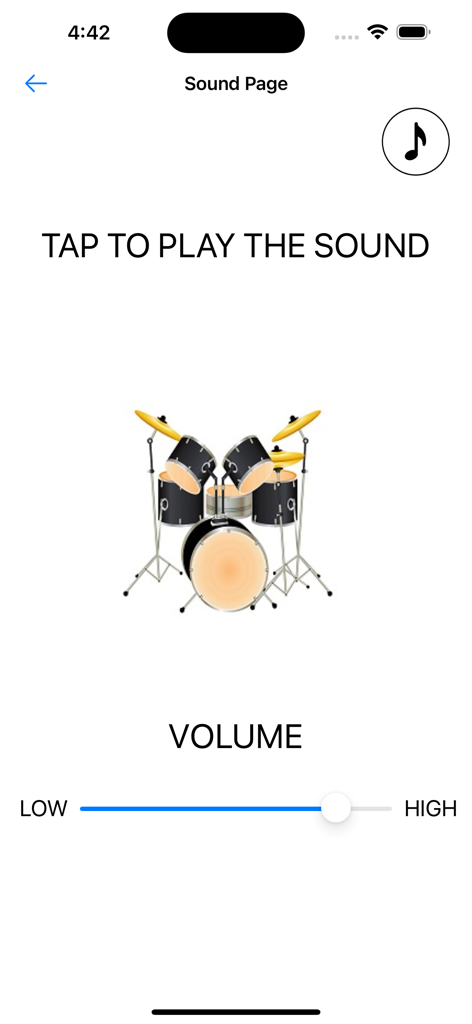 Prank & Joke Sounds Collection - Interface of a prank sound app showing a drum kit to play a joke sound with a volume slider