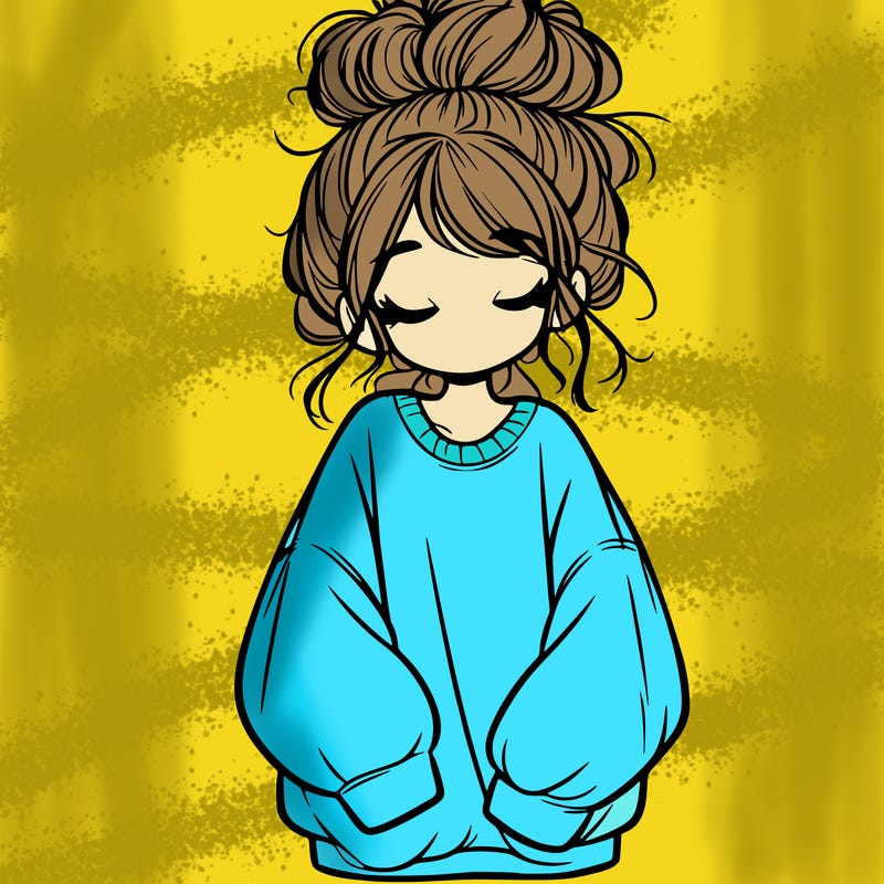 girl with baggy sweatshirt and messy bun