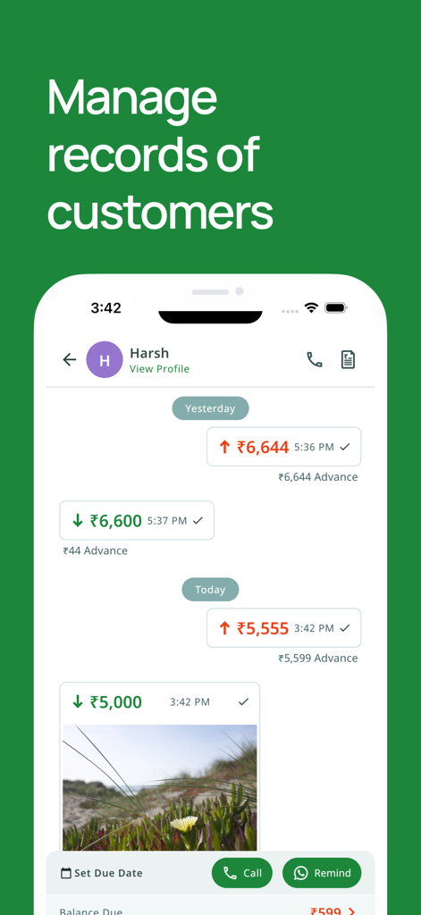 OkCredit - Udhar Bahi Khata - OkCredit app interface displaying customer transaction history and credit records