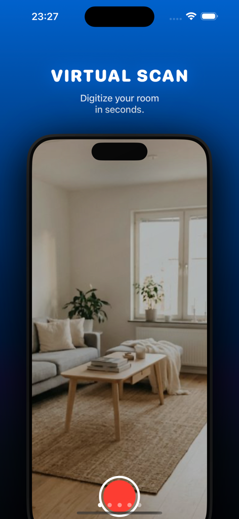 ARchitectアプリのインターフェース。仮想3Dルームスキャンとデジタル化用
