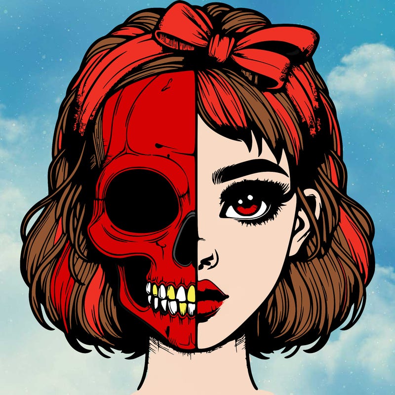 realistic girl with half skull mask