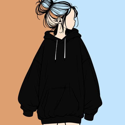 realistic girl with a oversized sweatshirt on and a bun