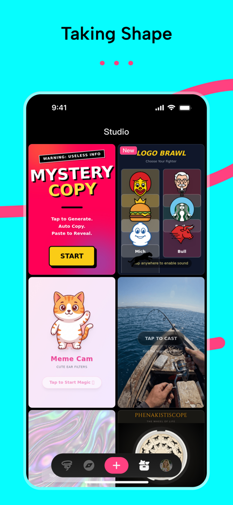 Loopit - Make playables - Interface du Studio de l'application Loopit affichant une galerie de jouables interactifs et de mini-jeux