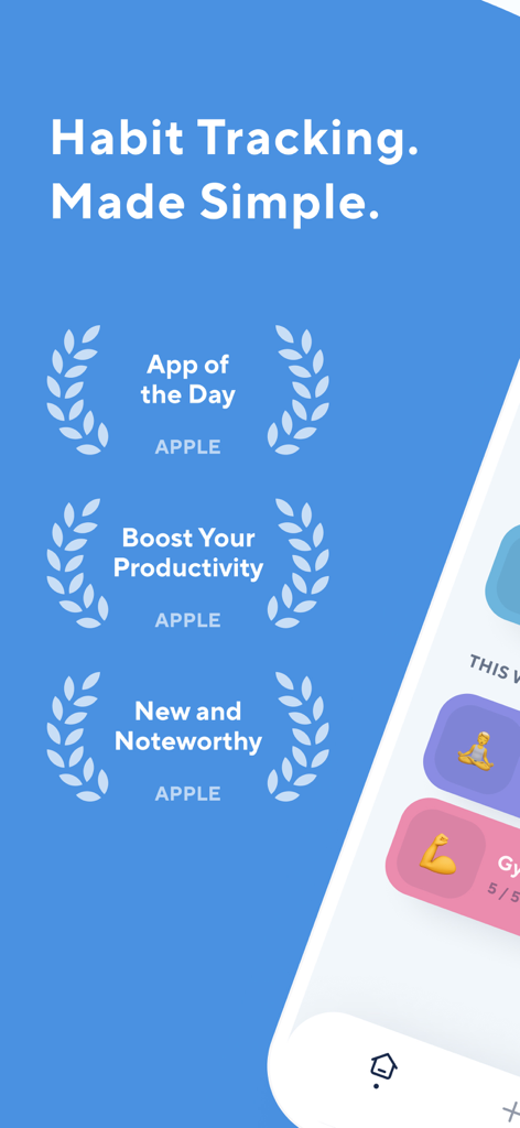 Do Habits: Get It Done - Habit Tracking Made Simple app screen displaying Apple App of the Day and New and Noteworthy awards