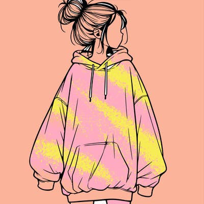 realistic girl with a oversized sweatshirt on and a bun