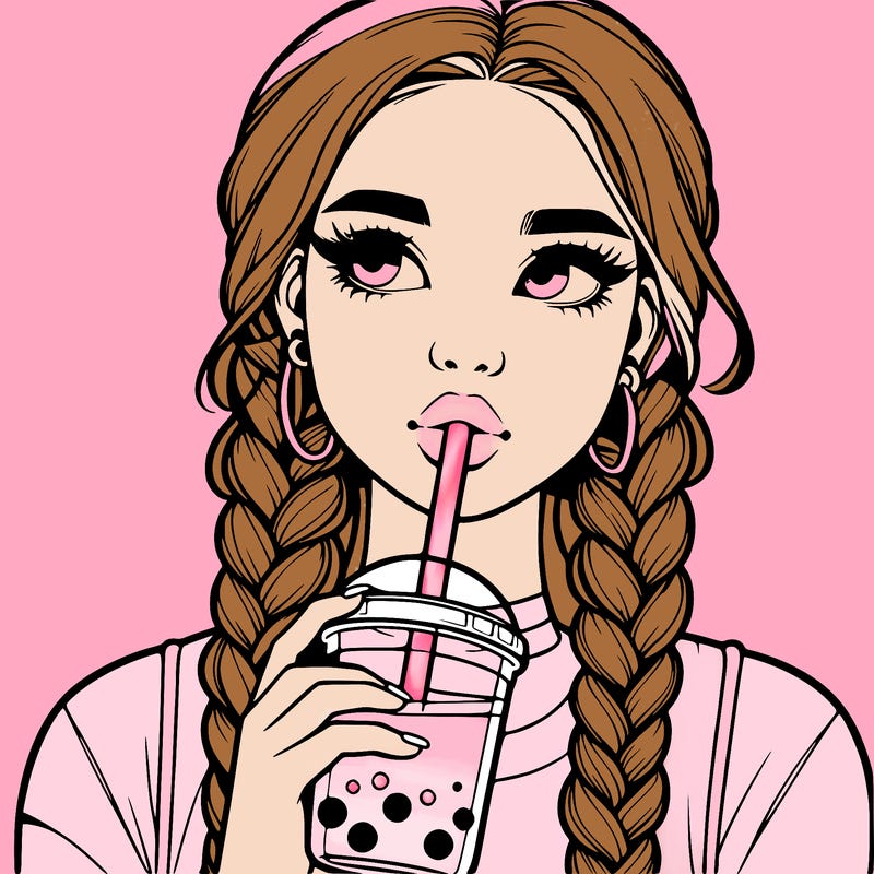 realistic girl with braided hair drinking boba