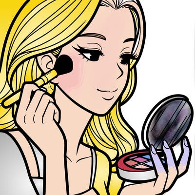 little girl putting on makeup